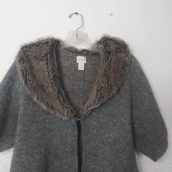 Chico's women's size 1 (M) gray marbled short sleeve wool blend cardigan - Picture 2 of 15